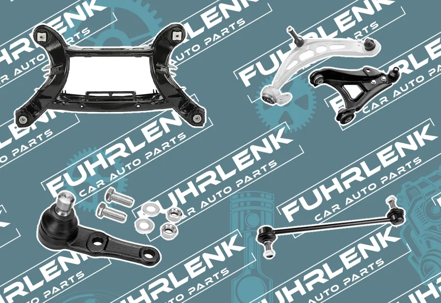 FUHRLENK suspension parts: an axle beam, two control arms, a ball joint with its bolts and a stabiliser link